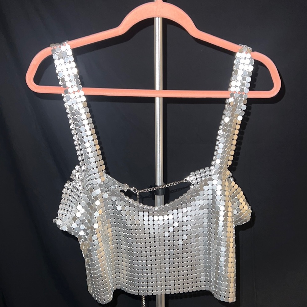 Silver Metal Women Crop Top